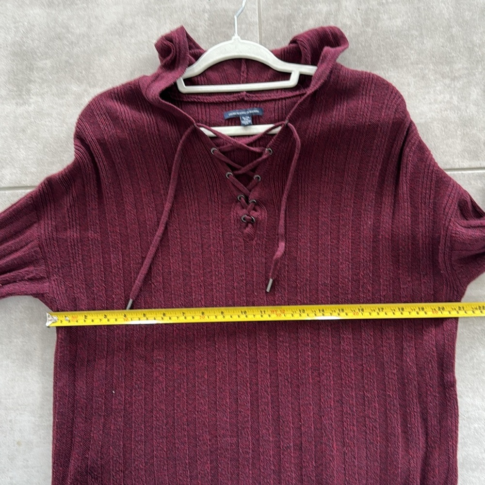 American Eagle Outfitters Burgundy Pullover Hooded Sweater-Lace-Up V-Neck - XL - Picture 10 of 10